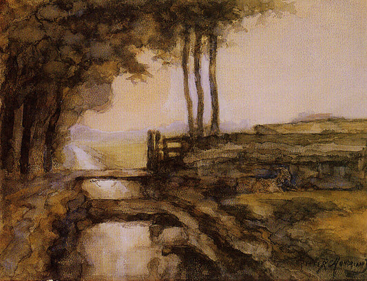 Irrigation Ditch, Bridge and Goat, vintage artwork by Piet Mondriaan, 12x8" (A4) Poster
