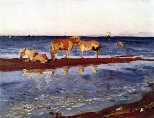 Horses on a Shore, vintage artwork by Valentin Serov, 12x8" (A4) Poster