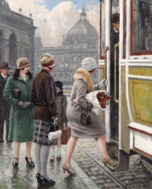 At the tram stop by Paul-Gustave Fischer,A3(16x12")Poster