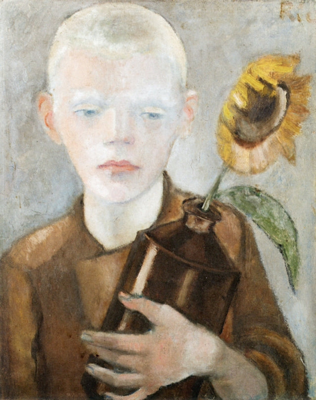 Boy with Sunflower Pitcher, vintage artwork by Anita Ree, 12x8" (A4) Poster