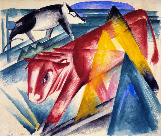 Calf and Pig, vintage artwork by Franz Marc, 12x8" (A4) Poster
