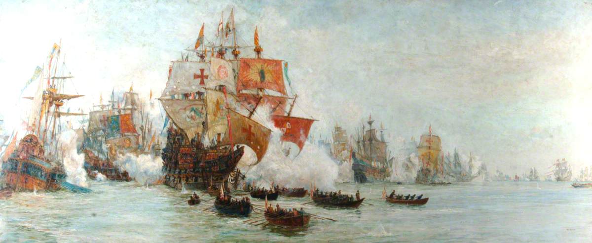 The Battle of Gravelines, 29 July 1588, vintage artwork by William Lionel Wyllie, 12x8" (A4) Poster