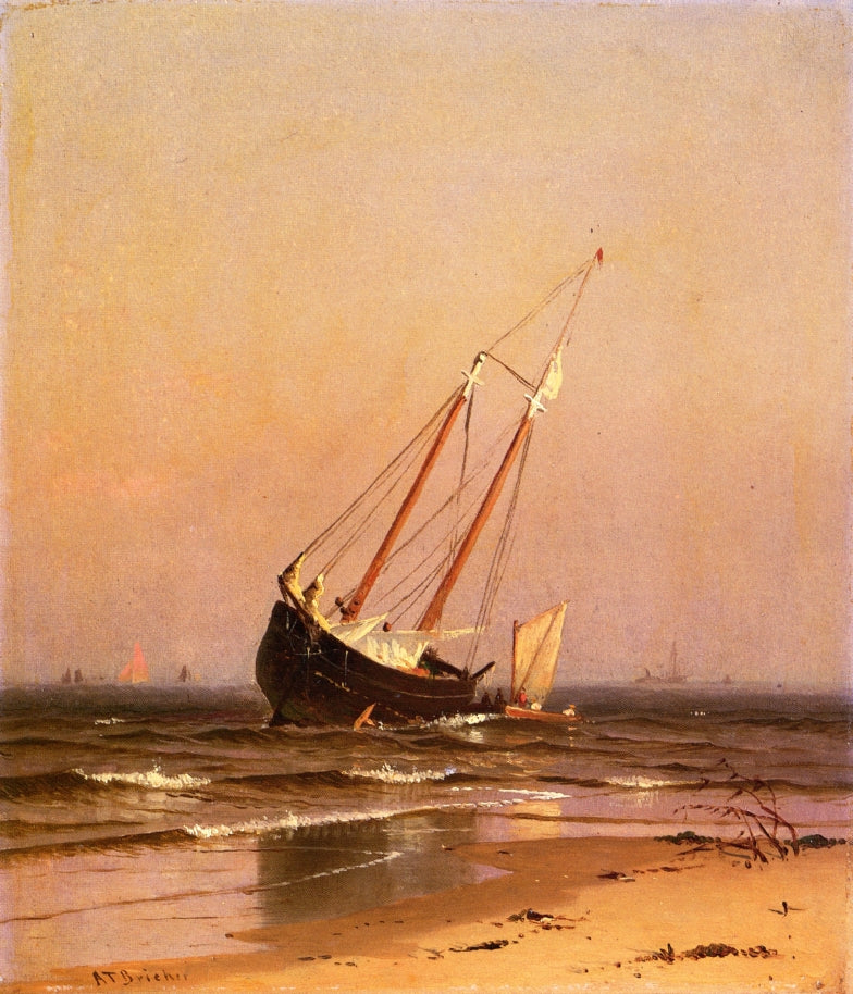 Ashore on Salisbury Beach, vintage artwork by Alfred Thompson Bricher, 12x8" (A4) Poster