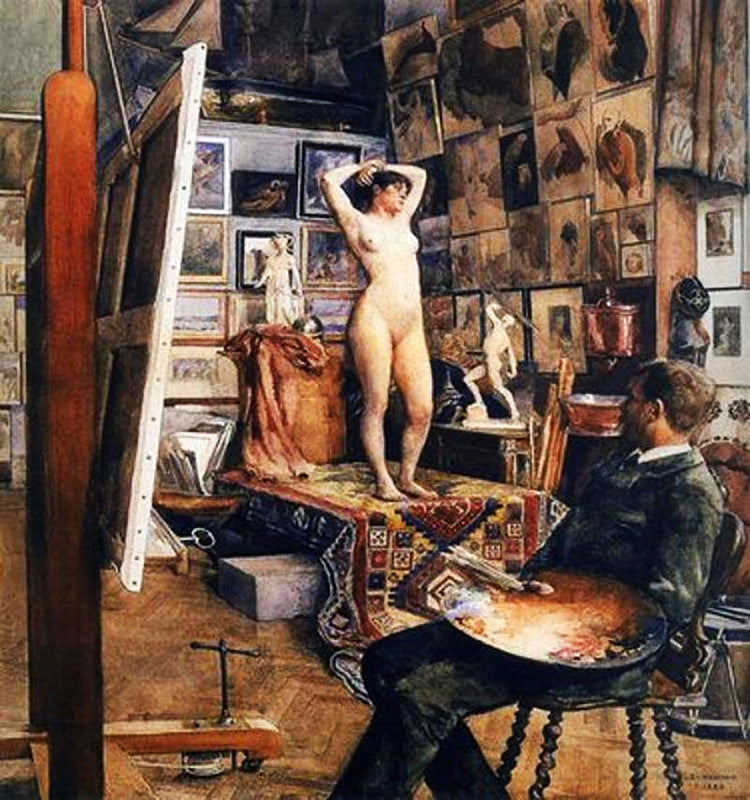 Studio Scene, vintage artwork by Edouard-Joseph Dantan, 12x8" (A4) Poster