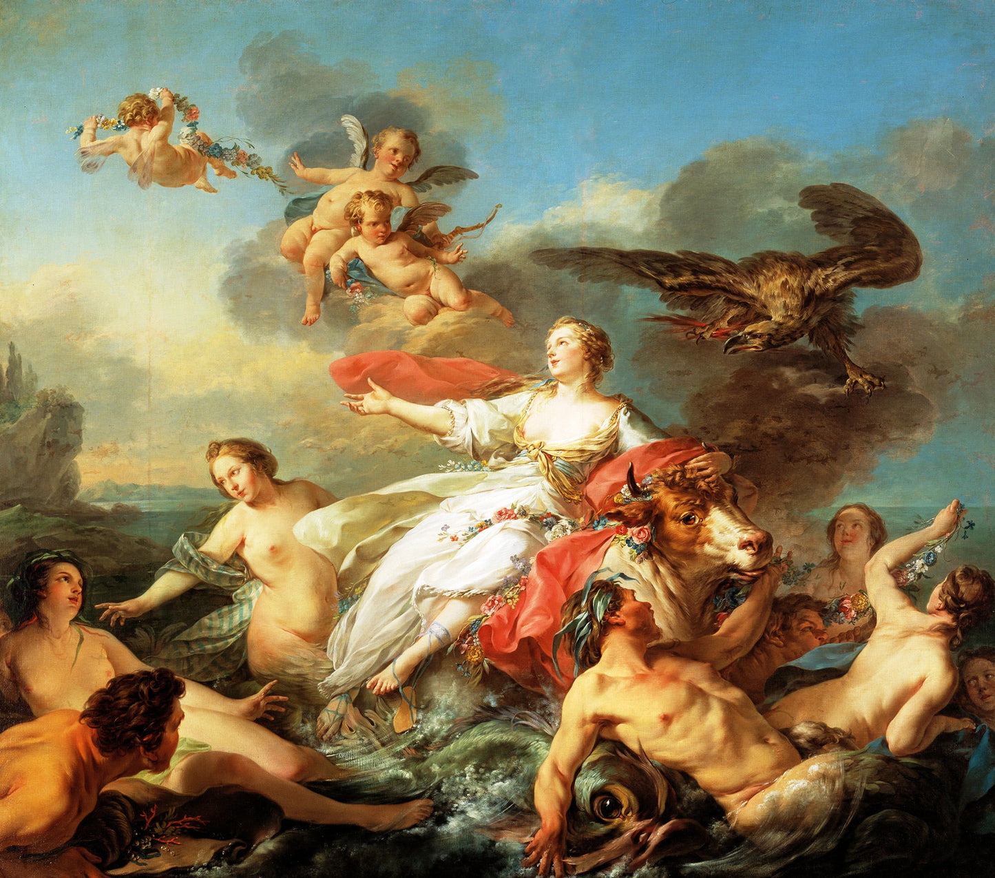 The Rape of Europa (large version), vintage artwork by Jean-Baptiste Marie Pierre, 12x8" (A4) Poster