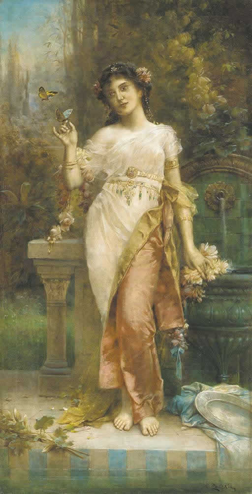 Maiden Amidst Butterflies by Hans Zatzka,A3(16x12")Poster