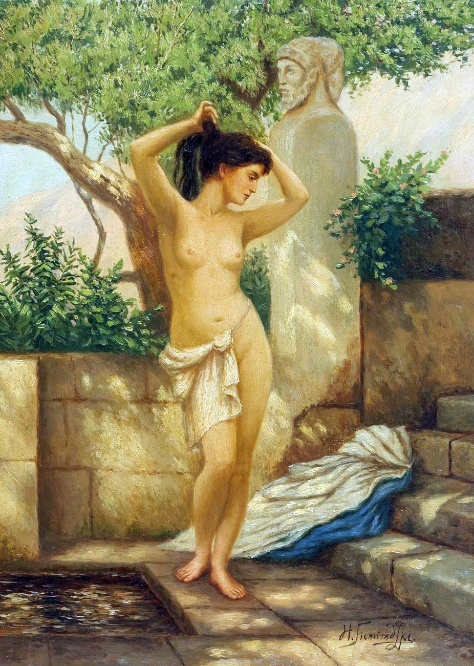 Greek Woman at the Well, vintage artwork by Hendryk Siemiradzki, 12x8" (A4) Poster
