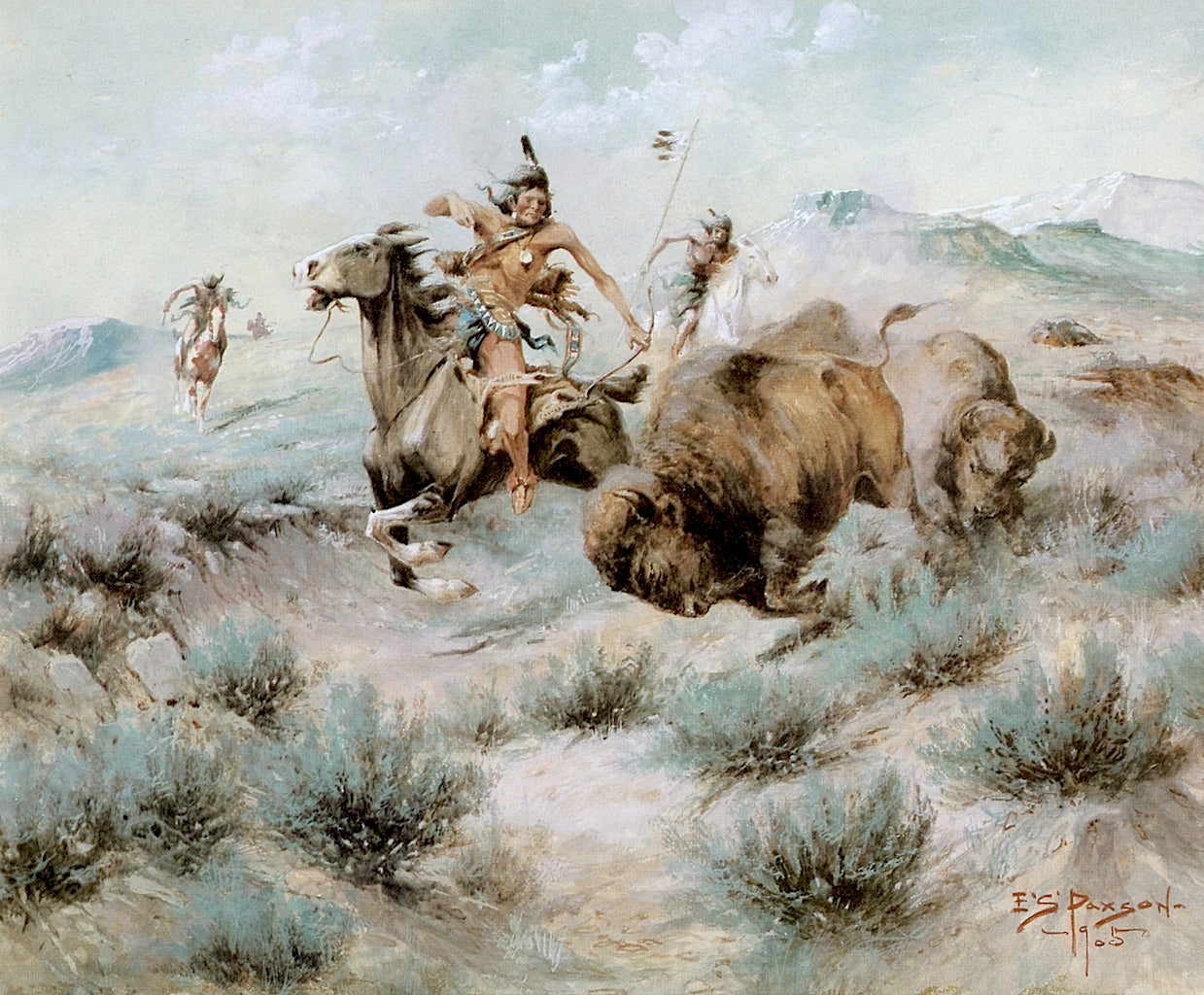 The Buffalo Hunt by Edgar Samuel Paxson,A3(16x12")Poster