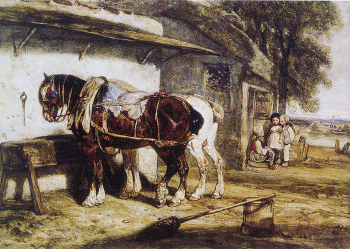 Cart Horses, vintage artwork by Alexandre-Gabriel Decamps, A3 (16x12
