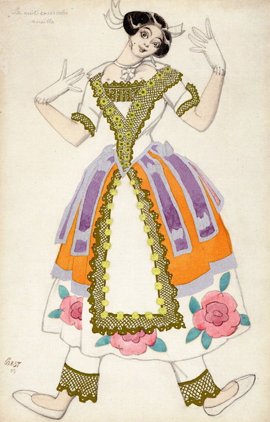 Costume Design for 'La nuit ensorcelee'/ MIreille, vintage artwork by Leon Bakst, 12x8" (A4) Poster