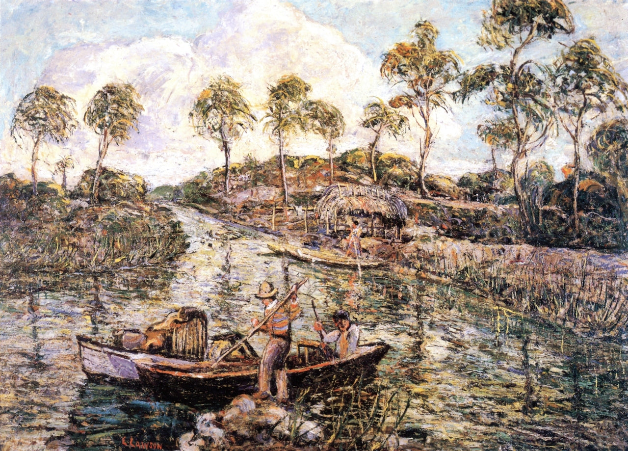 Florida River Scene with Seminoles, vintage artwork by Ernest Lawson, 12x8" (A4) Poster