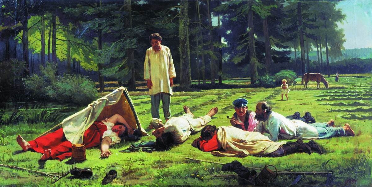 Haymakers Resting, vintage artwork by Firs Sergeevich Zhuravlev, 12x8" (A4) Poster