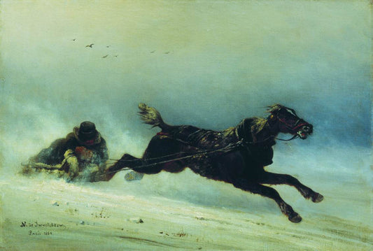 Running Away from Wolves, vintage artwork by Nikolai Sverchkov, A3 (16x12") Poster Print