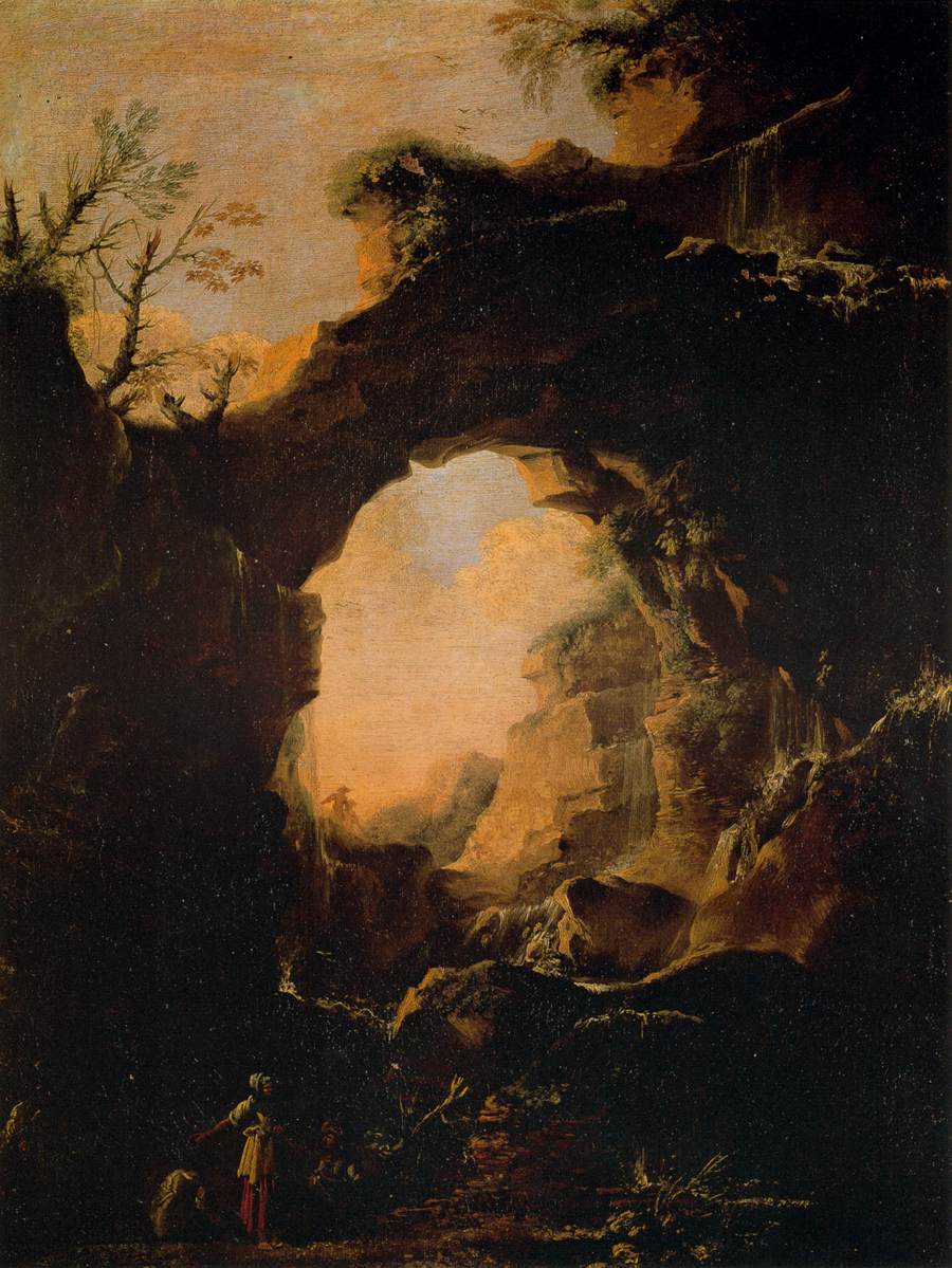 Grotto with Cascades, vintage artwork by Salvator Rosa, 12x8" (A4) Poster