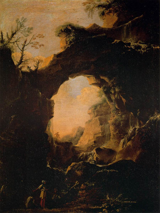Grotto with Cascades, vintage artwork by Salvator Rosa, 12x8" (A4) Poster