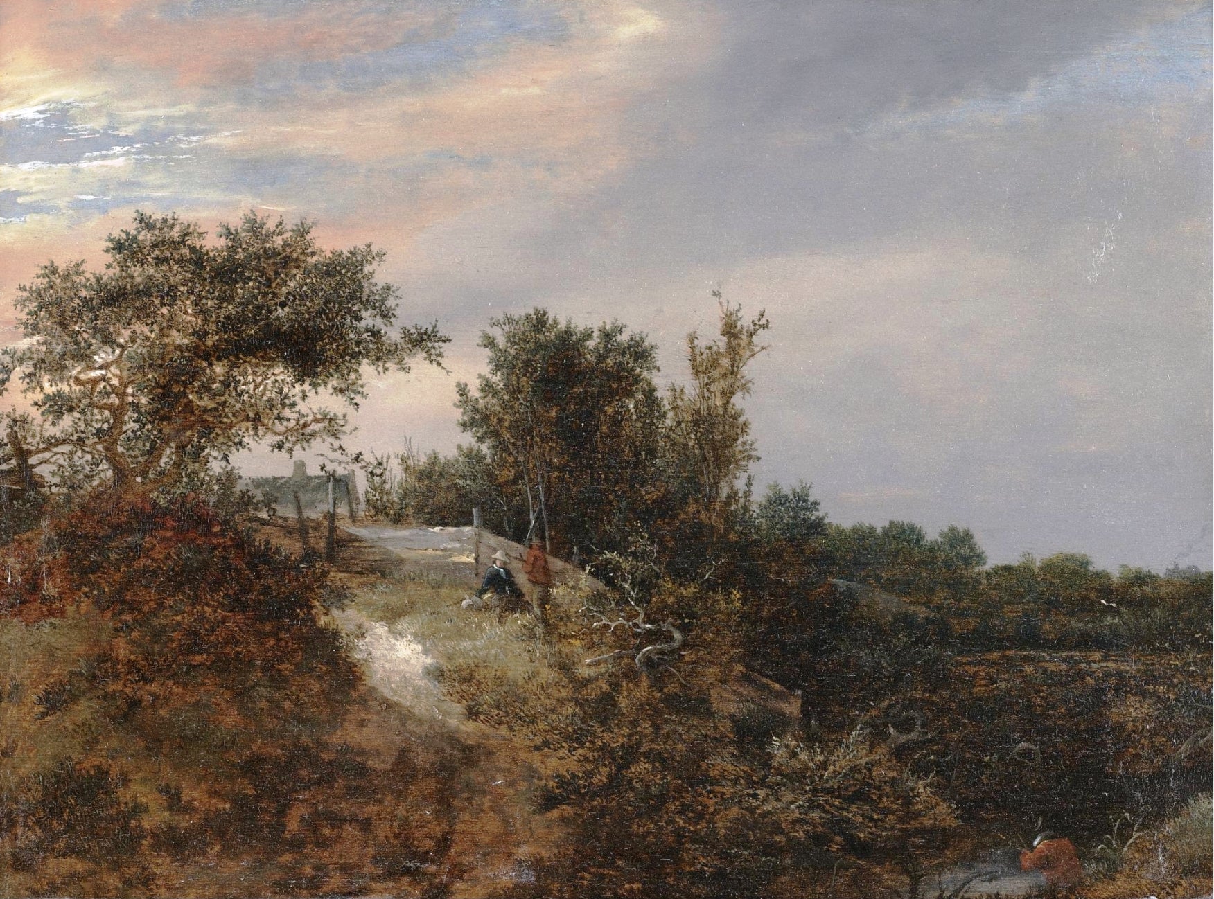 A landscape with two figures on a rise and a stream at right, vintage artwork by Jacob van Ruisdael, 12x8" (A4) Poster