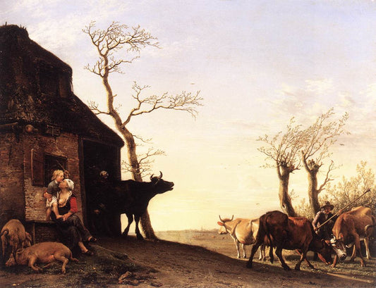 Driving Cattle to Pasture in the Morning, vintage artwork by Paulus Potter, 12x8" (A4) Poster
