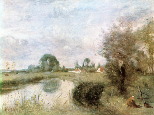 Arleux, View from the Palluel Marsh, vintage artwork by Jean-Baptiste-Camille Corot, A3 (16x12") Poster Print