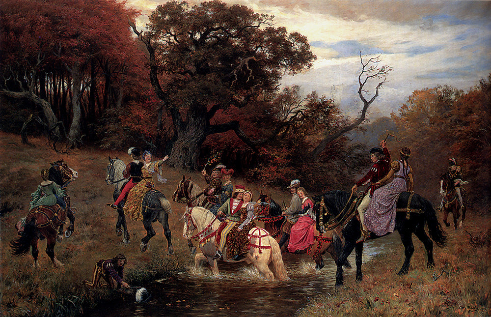 Crossing The Ford, vintage artwork by Otto Bache, 12x8" (A4) Poster