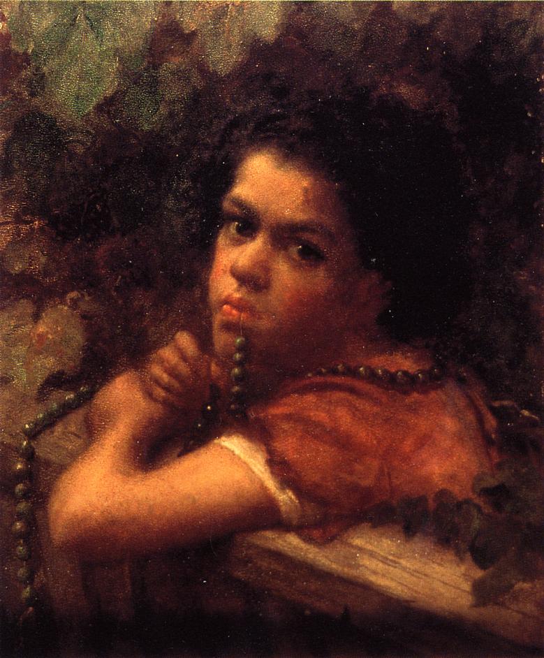 Hannah amidst the Vines, vintage artwork by Eastman Johnson, 12x8" (A4) Poster