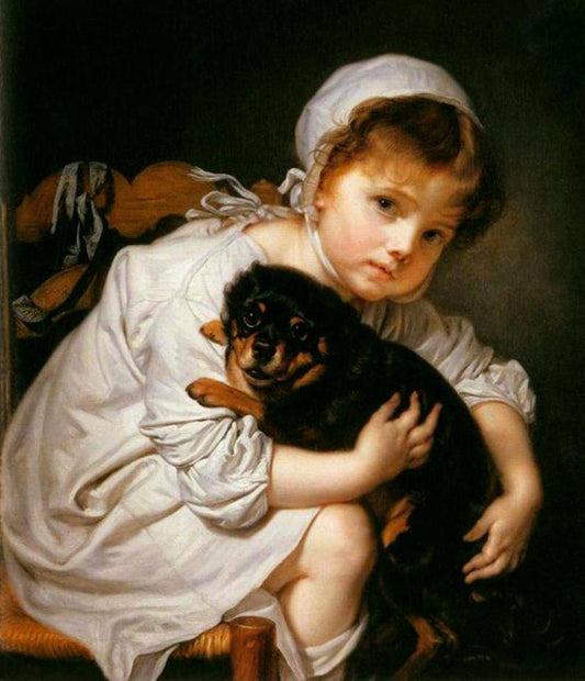 A Child Holding A Spaniel, vintage artwork by Jean-Baptiste Greuze, 12x8" (A4) Poster