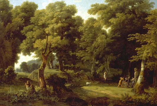 Paysage, offrande au dieu Pan (Wooded Landscape with Pan), vintage artwork by Jean-Victor Bertin, 12x8" (A4) Poster
