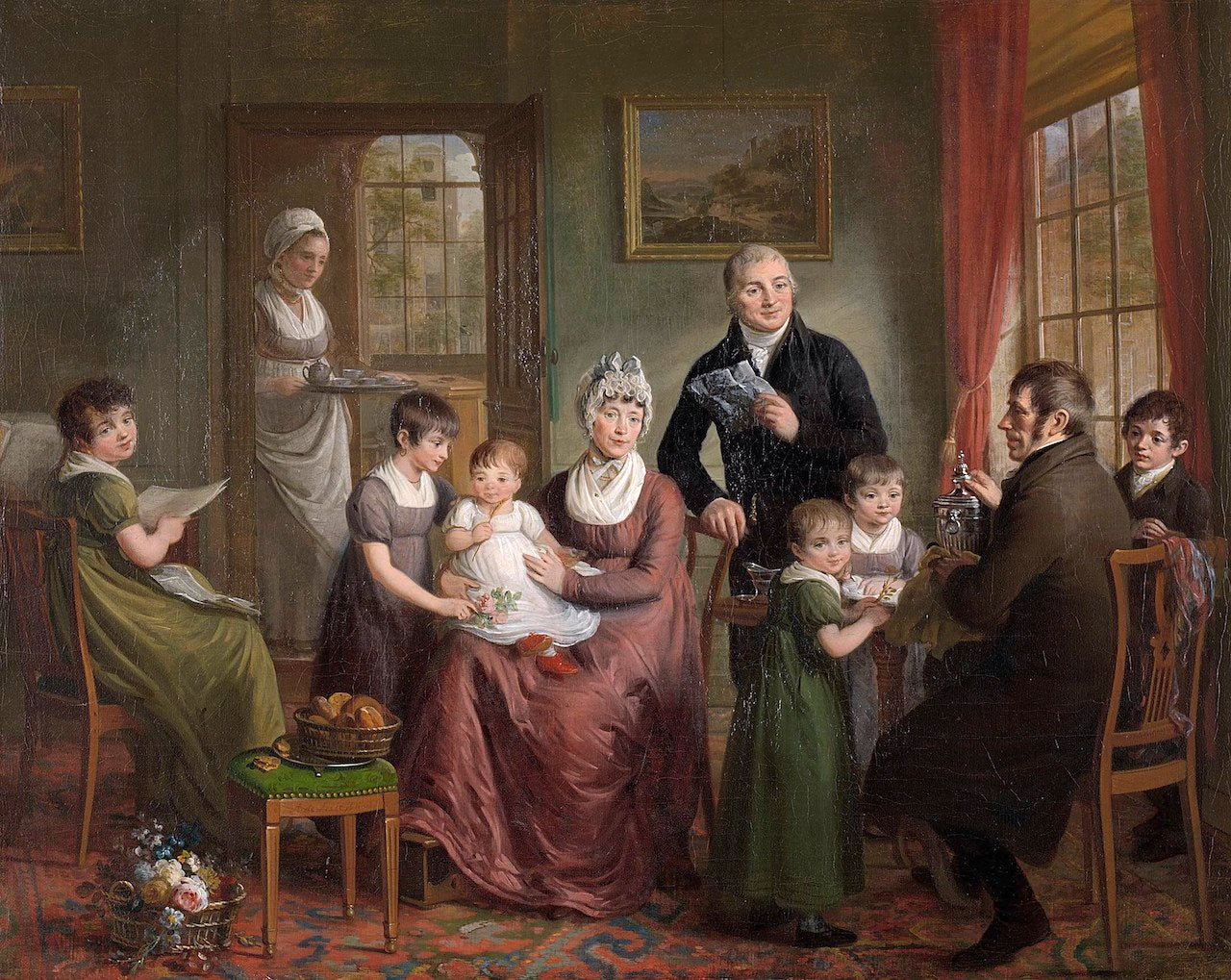 Portrait of the Family of Adriaan Bonebakker with Dirk L. Bennewitz, vintage artwork by Adriaan de Lelie, 12x8" (A4) Poster