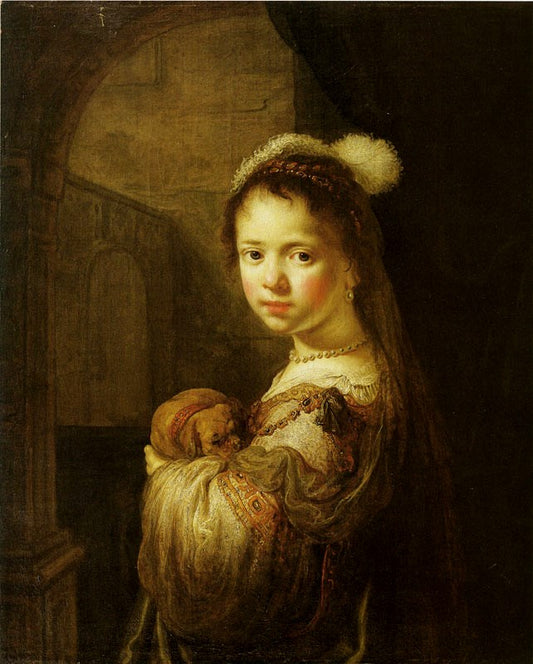 Girl in a Fantasy Costume with a Dog, vintage artwork by Govaert Flinck, 12x8" (A4) Poster