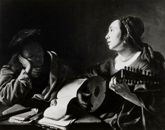 Joueuse de luth, vintage artwork by Govaert Flinck, 12x8" (A4) Poster