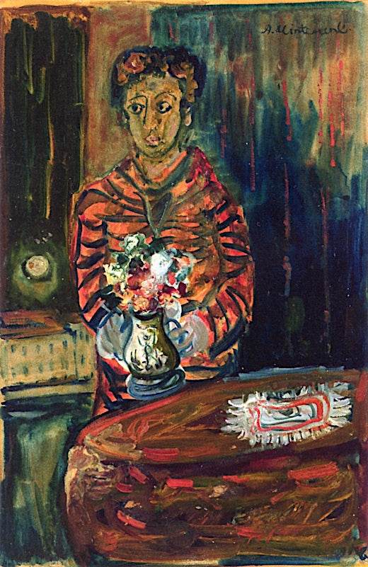 Figure with Vase of Flowers, vintage artwork by Abraham Mintchine, 12x8" (A4) Poster