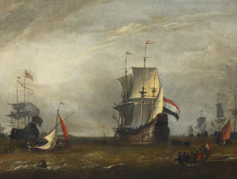 A Dutch Whaler, c1694, vintage artwork by Dutch School 17th Century - Unknown, 12x8" (A4) Poster