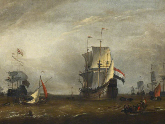 A Dutch Whaler, c1694, vintage artwork by Dutch School 17th Century - Unknown, 12x8" (A4) Poster