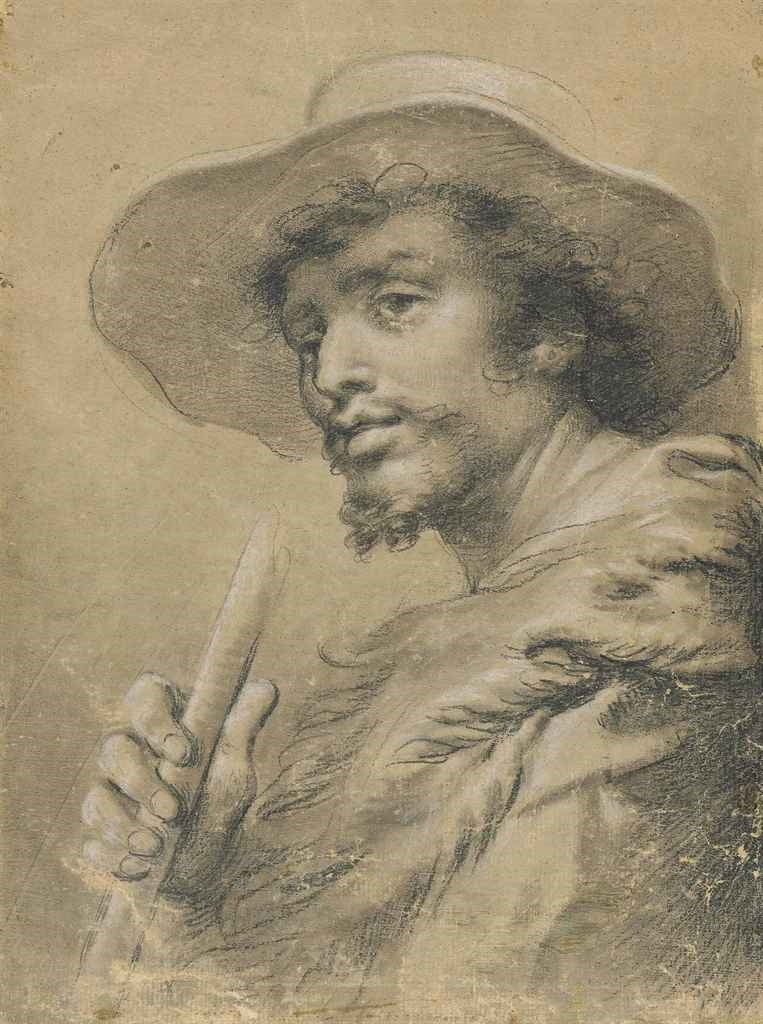 A Man in a Hat and Holding a Staff, vintage artwork by Ubaldo Gandolfi, 12x8" (A4) Poster