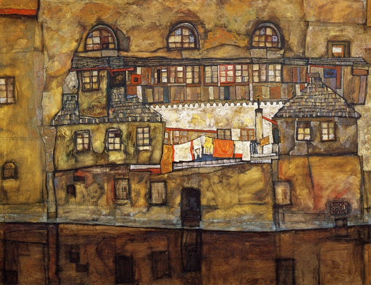 House on a River, vintage artwork by Egon Schiele, 12x8" (A4) Poster