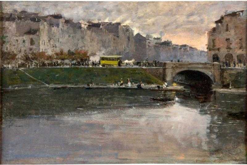 La darsena di Porta Ticinese, vintage artwork by Mose Bianchi, 12x8" (A4) Poster