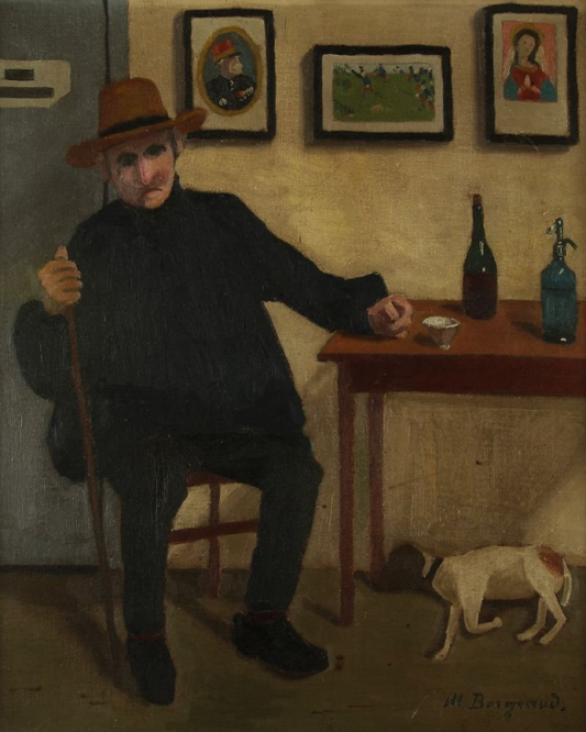 Paysan attable à l'auberge, vintage artwork by Marius Borgeaud, 12x8" (A4) Poster