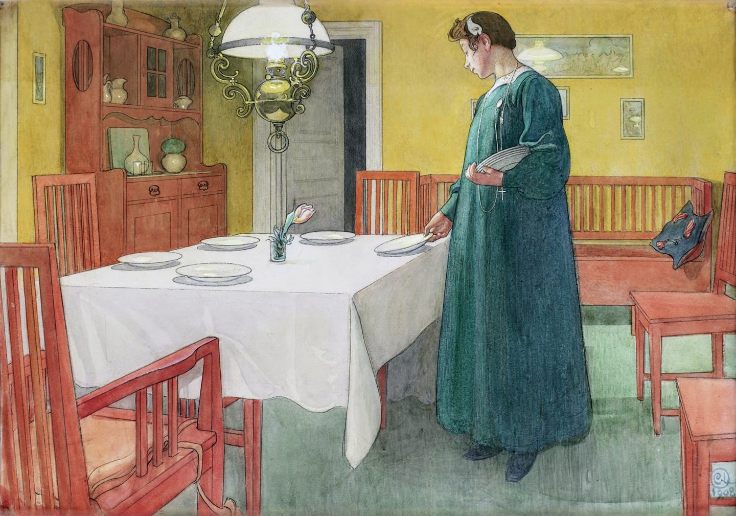 Lisbet Laying the Table by Carl Larsson,A3(16x12")Poster