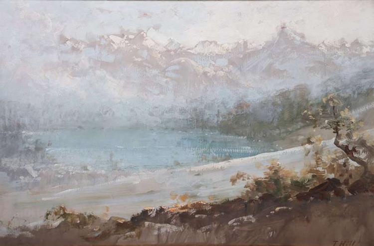 Lake Tenaya above Yosemite, vintage artwork by Thomas Hill, 12x8" (A4) Poster