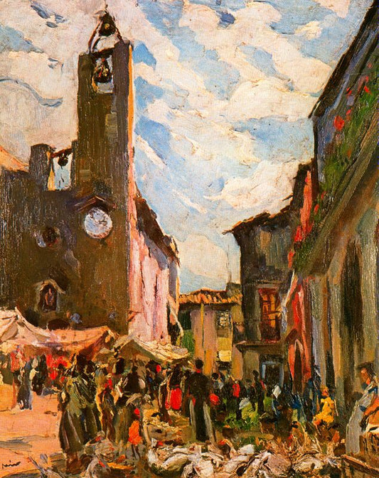 Mercat de Torroella, vintage artwork by Joaquin Mir  Trinxet, 12x8" (A4) Poster