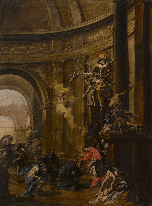 Saint Carlo Borromeo Receiving the Oblates, vintage artwork by Alessandro Magnasco, 12x8" (A4) Poster