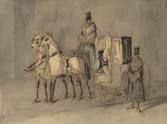 Carriage with Driver and Groom: Autumn, vintage artwork by Constantin Guys, A3 (16x12") Poster Print