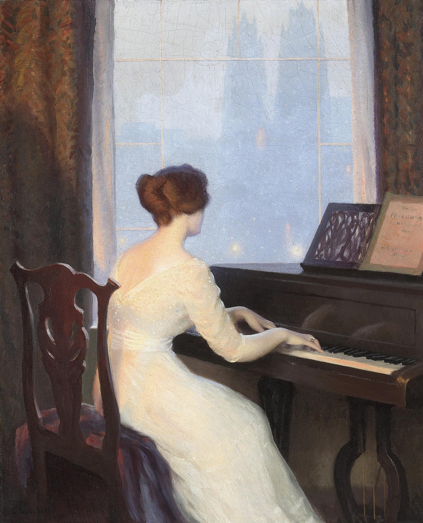 Girl Playing the Piano, vintage artwork by William Worchester Churchill, 12x8" (A4) Poster