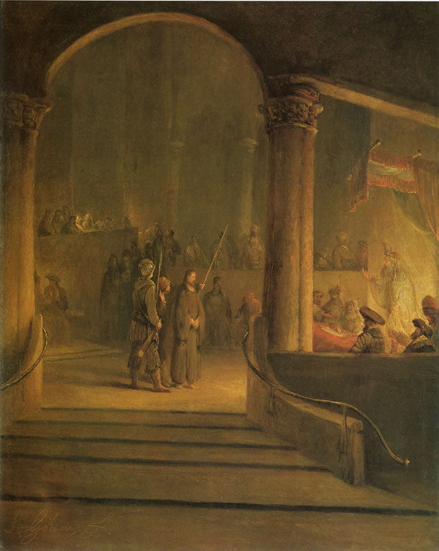 Christ Before Caiaphas, vintage artwork by Aert de Gelder, 12x8" (A4) Poster