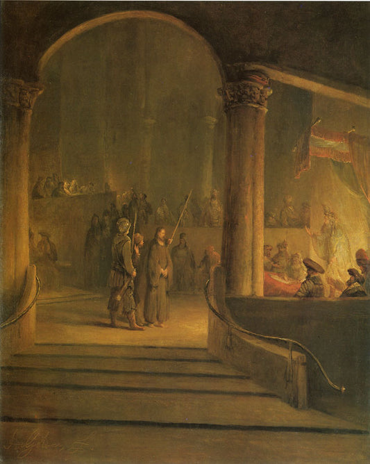 Christ Before Caiaphas, vintage artwork by Aert de Gelder, 12x8" (A4) Poster