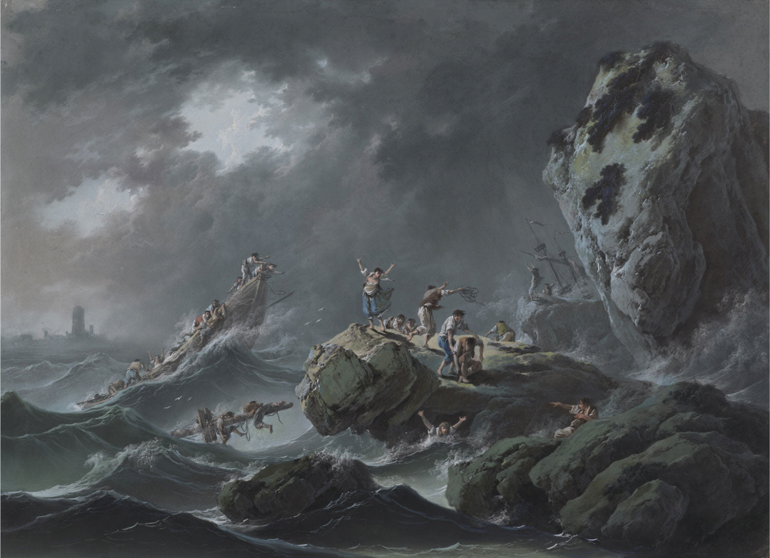 A Shipwreck in a Storm, vintage artwork by Jean Pillement, 12x8" (A4) Poster