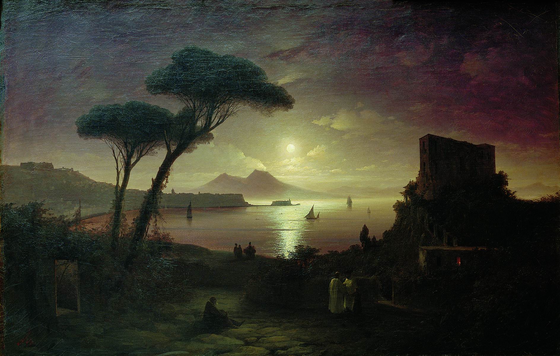 The Bay of Naples on a Moonlit Night, vintage artwork by Ivan Constantinovich Aivazovsky, A3 (16x12") Poster Print