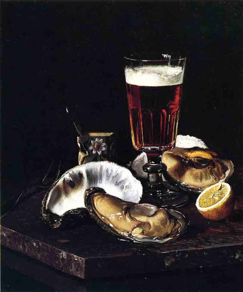 Still Life with Beer and Oysters, vintage artwork by Andrew J. H. Way, 12x8" (A4) Poster