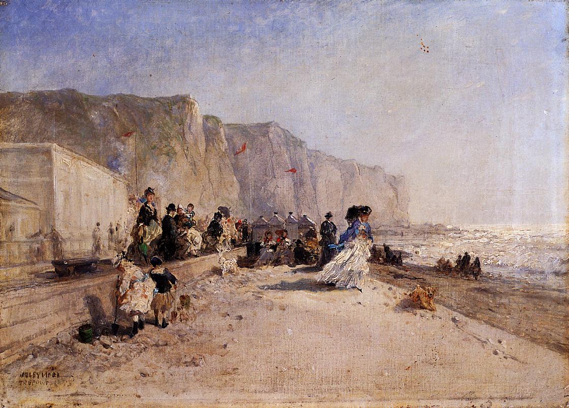 The Beach at Treport, vintage artwork by Jules Noel, A3 (16x12") Poster Print