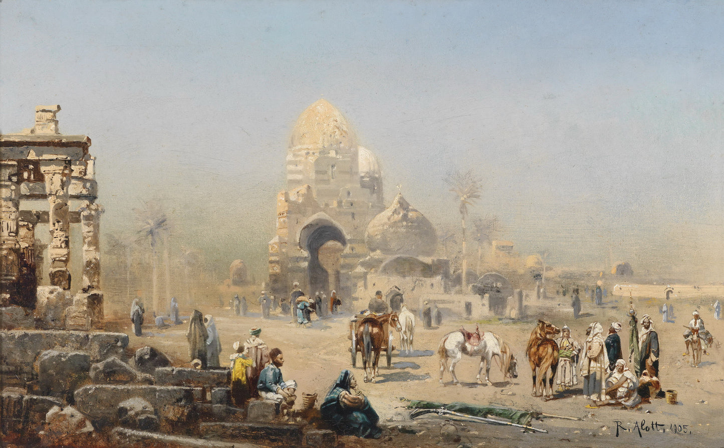 Oriental Street Scene in Tunis, vintage artwork by Robert Alott, 12x8" (A4) Poster