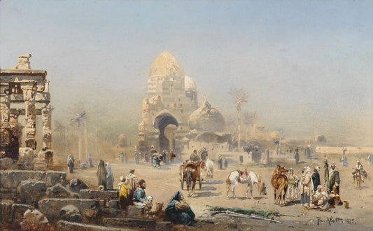 Oriental Street Scene in Tunis, vintage artwork by Robert Alott, 12x8" (A4) Poster
